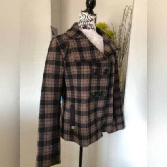 Soia & Kyo  Plaid Wool Pea Coat Womens Sz Large - Picture 5 of 10